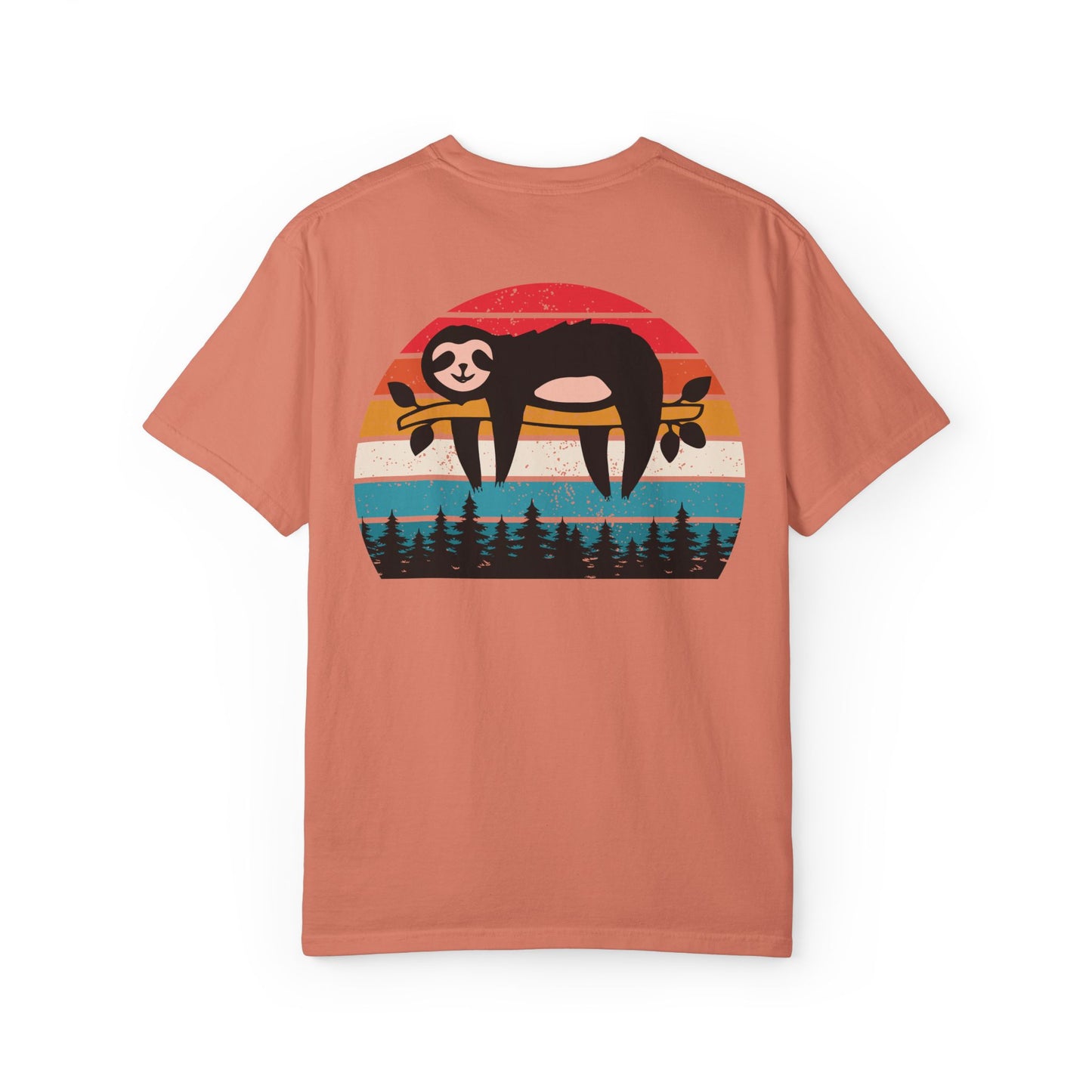 Chill Vibes Unisex Garment-Dyed T-Shirt - Retro Sloth & Sunset Design