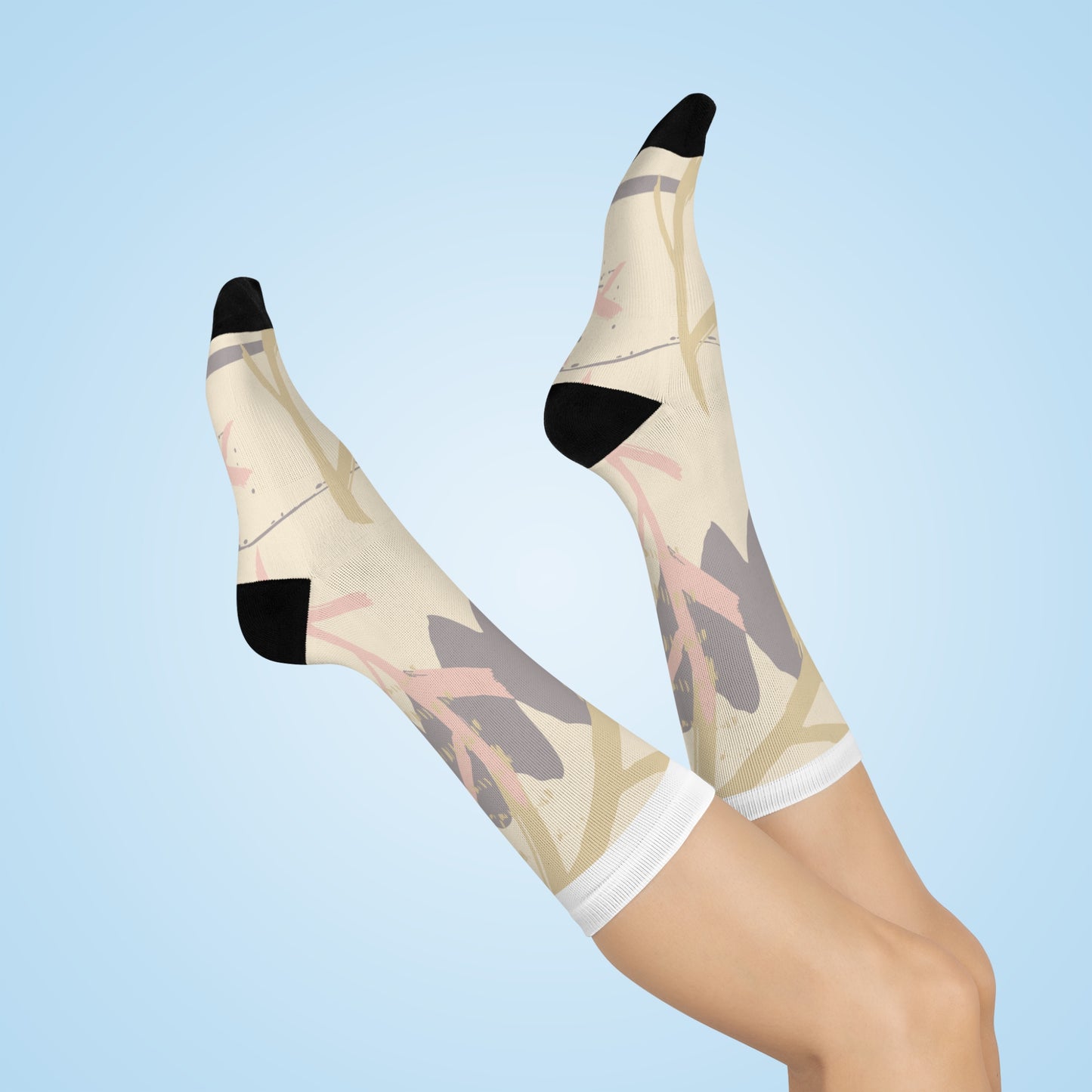 Stylish Cushioned Crew Socks with Artistic Floral Design