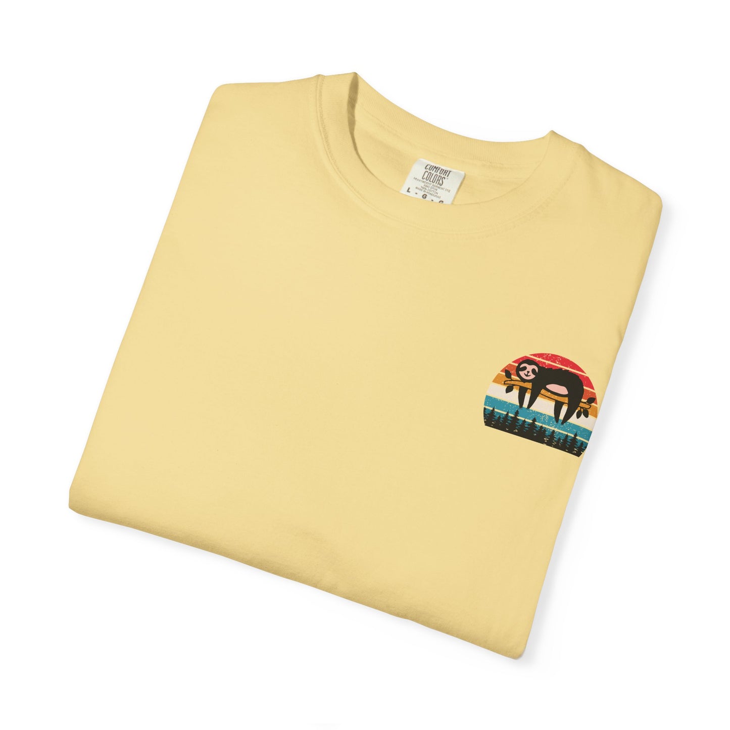 Chill Vibes Unisex Garment-Dyed T-Shirt - Retro Sloth & Sunset Design