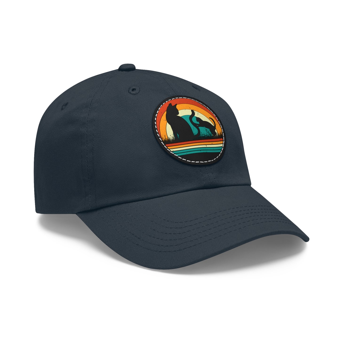 Cats and Sunset Dad Hat - Vintage Leather Patch Cap