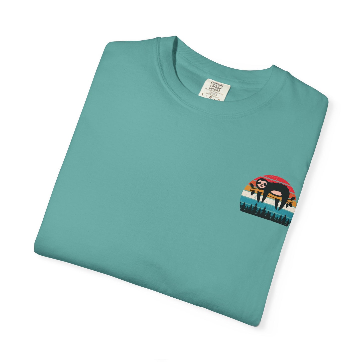 Chill Vibes Unisex Garment-Dyed T-Shirt - Retro Sloth & Sunset Design