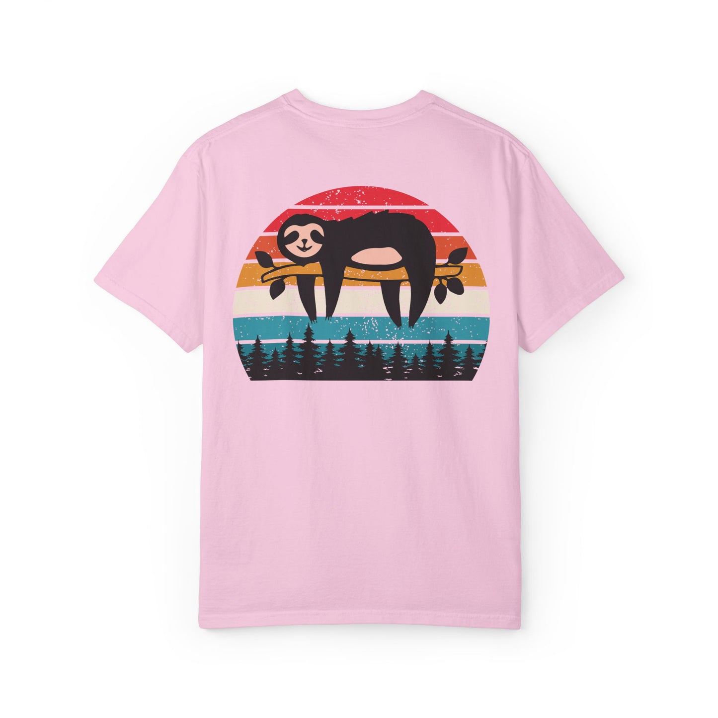 Chill Vibes Unisex Garment-Dyed T-Shirt - Retro Sloth & Sunset Design