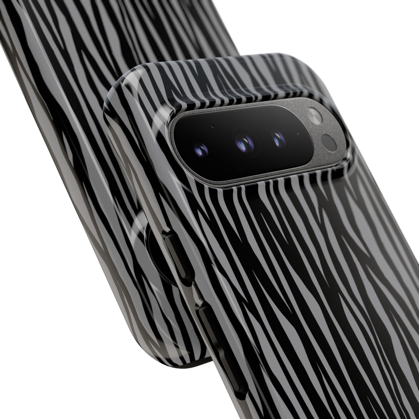 Stylish Tough Phone Case - Black and Gray Striped Design