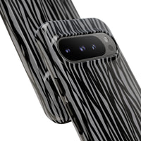 Stylish Tough Phone Case - Black and Gray Striped Design