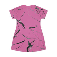 Chic Pink Marble T-Shirt Dress, Casual Wear, Summer Fashion, Gift for Her, Vacation Outfit, Stylish Everyday Dress