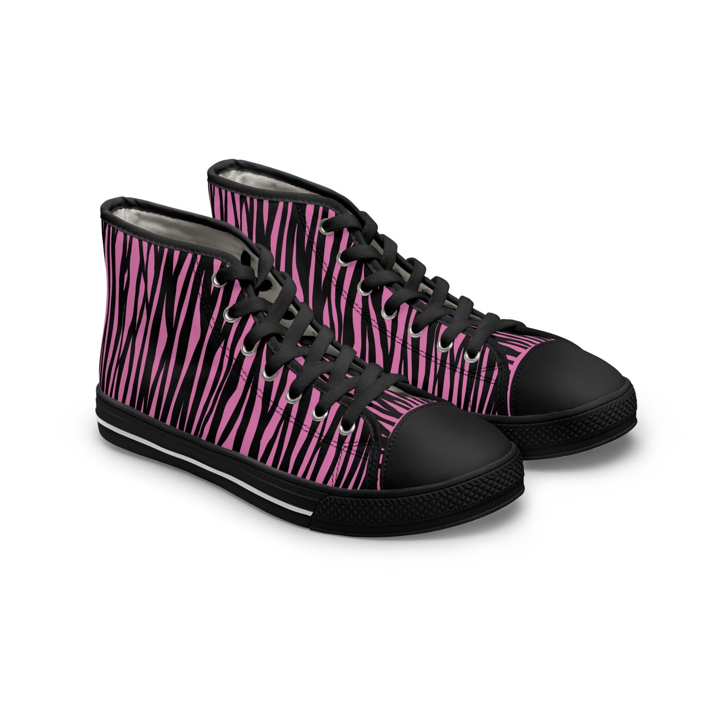 Fierce Pink Zebra High Top Sneakers for Women - Stylish and Edgy Footwear, Trendy Fashion, Unique Street Style, Gift for Her, Everyday Wear