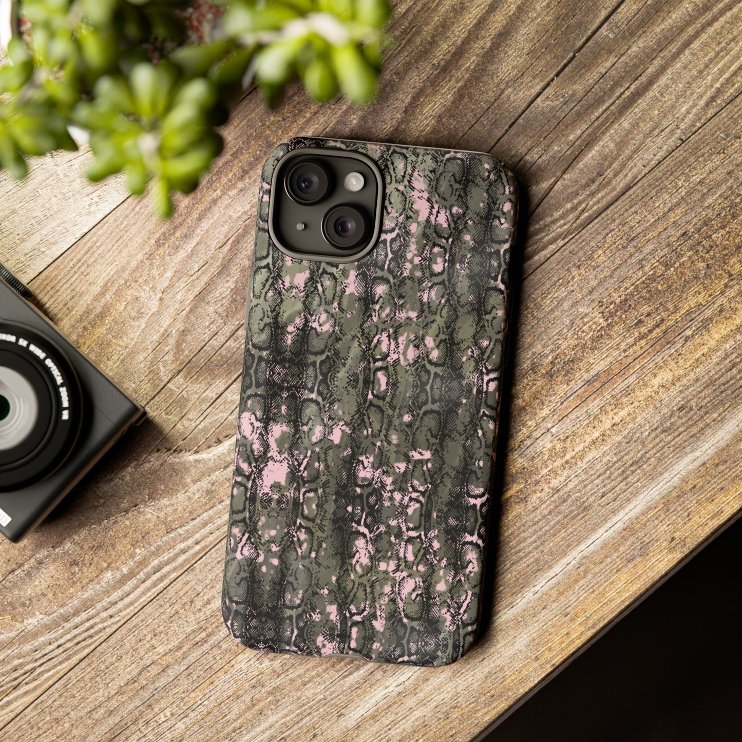 Camo Snake Pattern Phone Case – Rugged Protection Meets Bold Style  Turn heads while protecting your phone with this fierce camo snake pattern case—where urban edge meets outdoor grit.