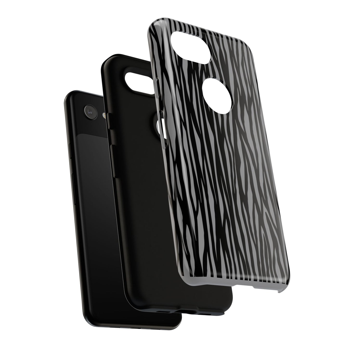 Stylish Tough Phone Case - Black and Gray Striped Design