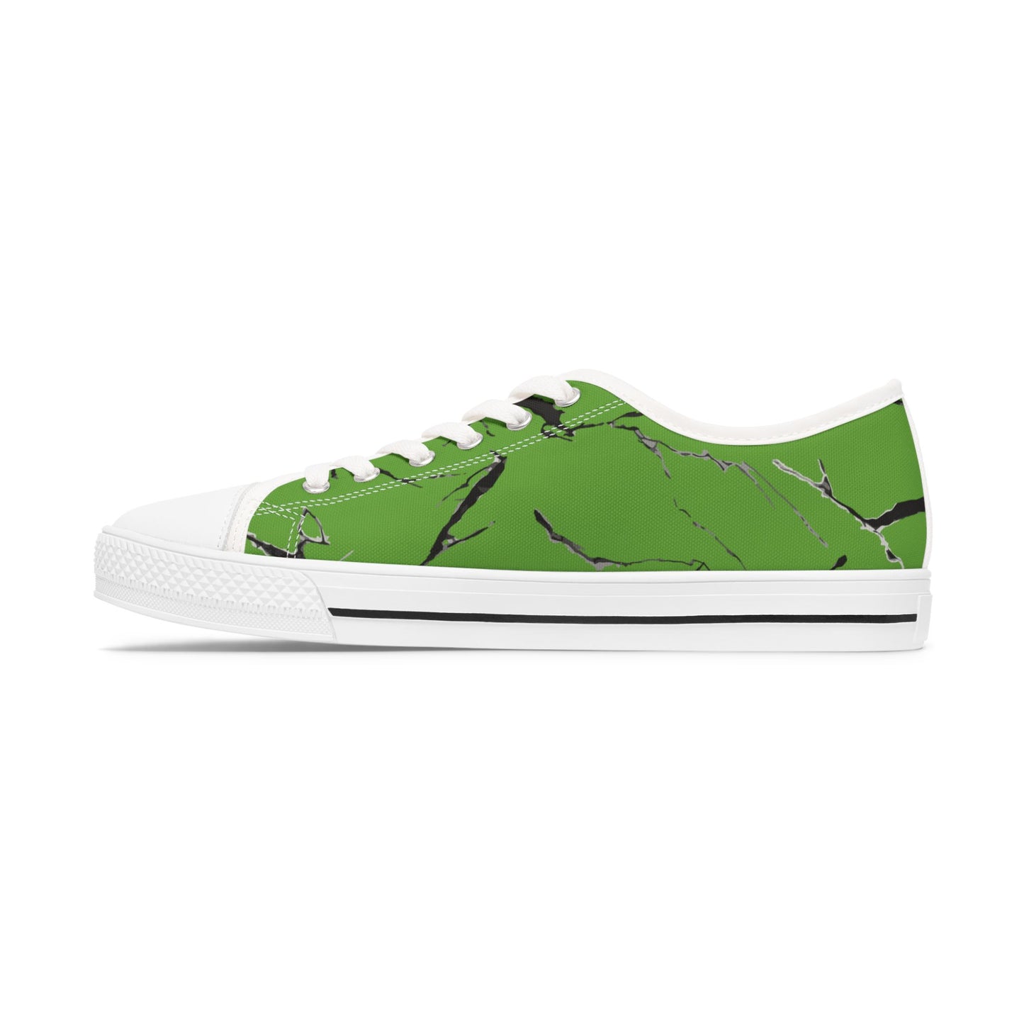 Trendy Women’s Low Top Sneakers - Green & Black Marble Design