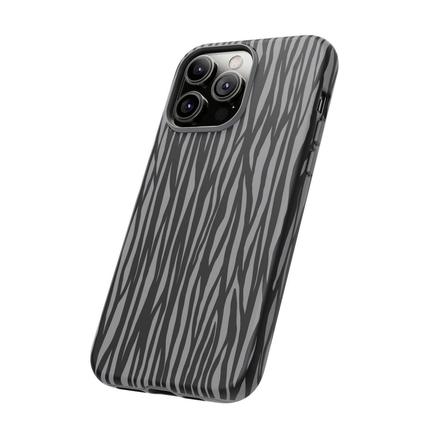 Stylish Tough Phone Case - Black and Gray Striped Design