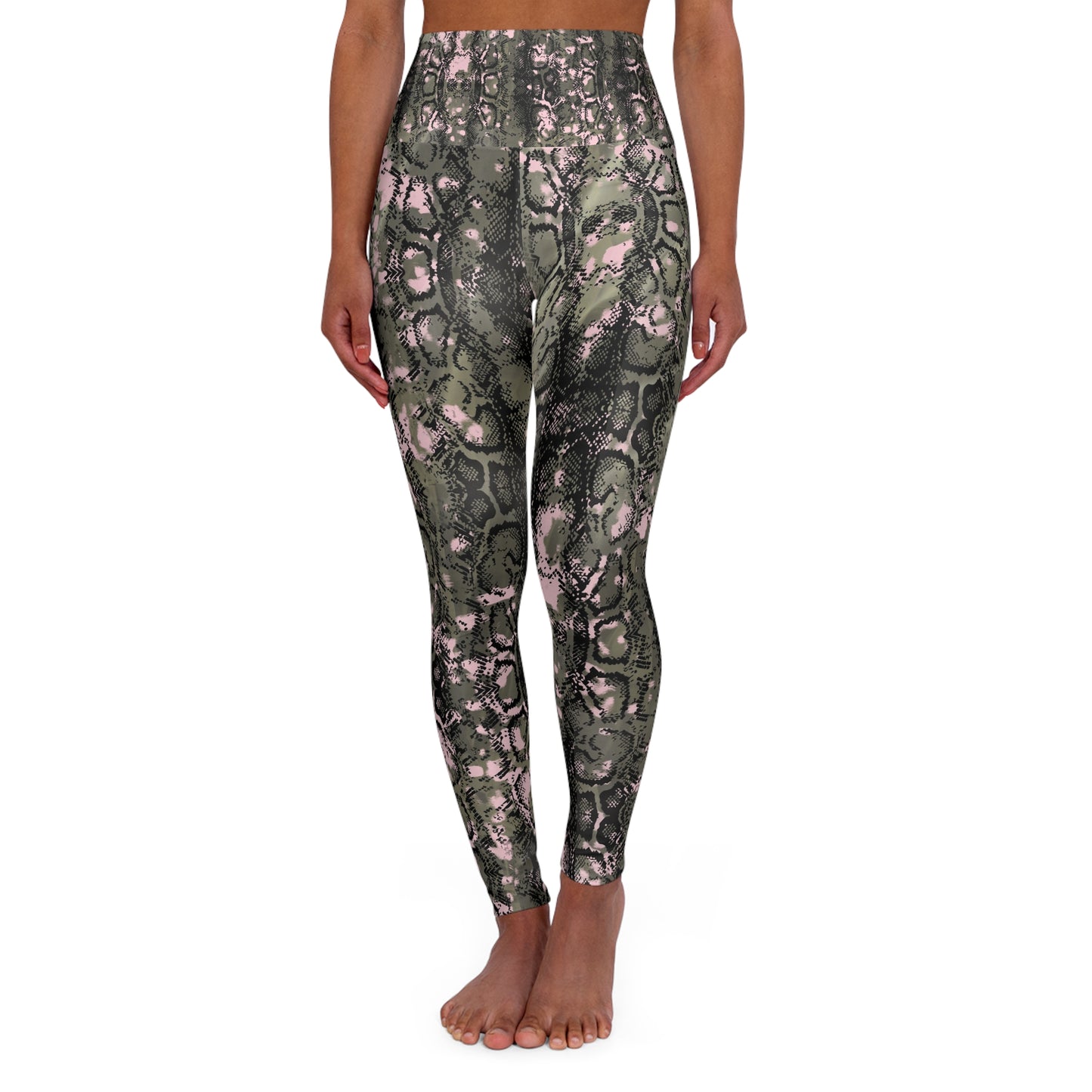 Eco-Friendly High Waisted Yoga Leggings in Snakeskin Print - Perfect for Fitness and Everyday Wear