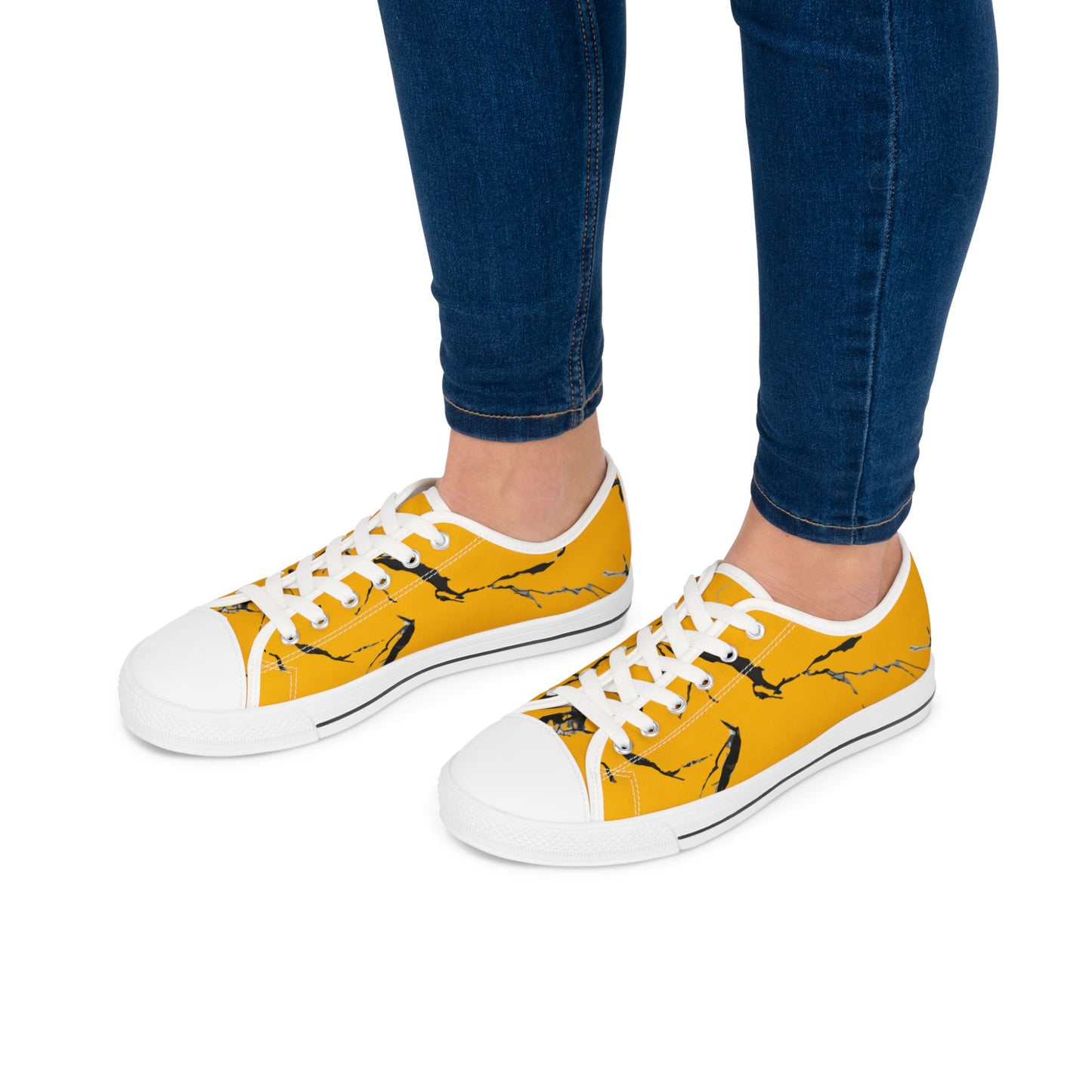 Bold Yellow Marble Low Top Sneakers for Women – Trendy Casual Footwear