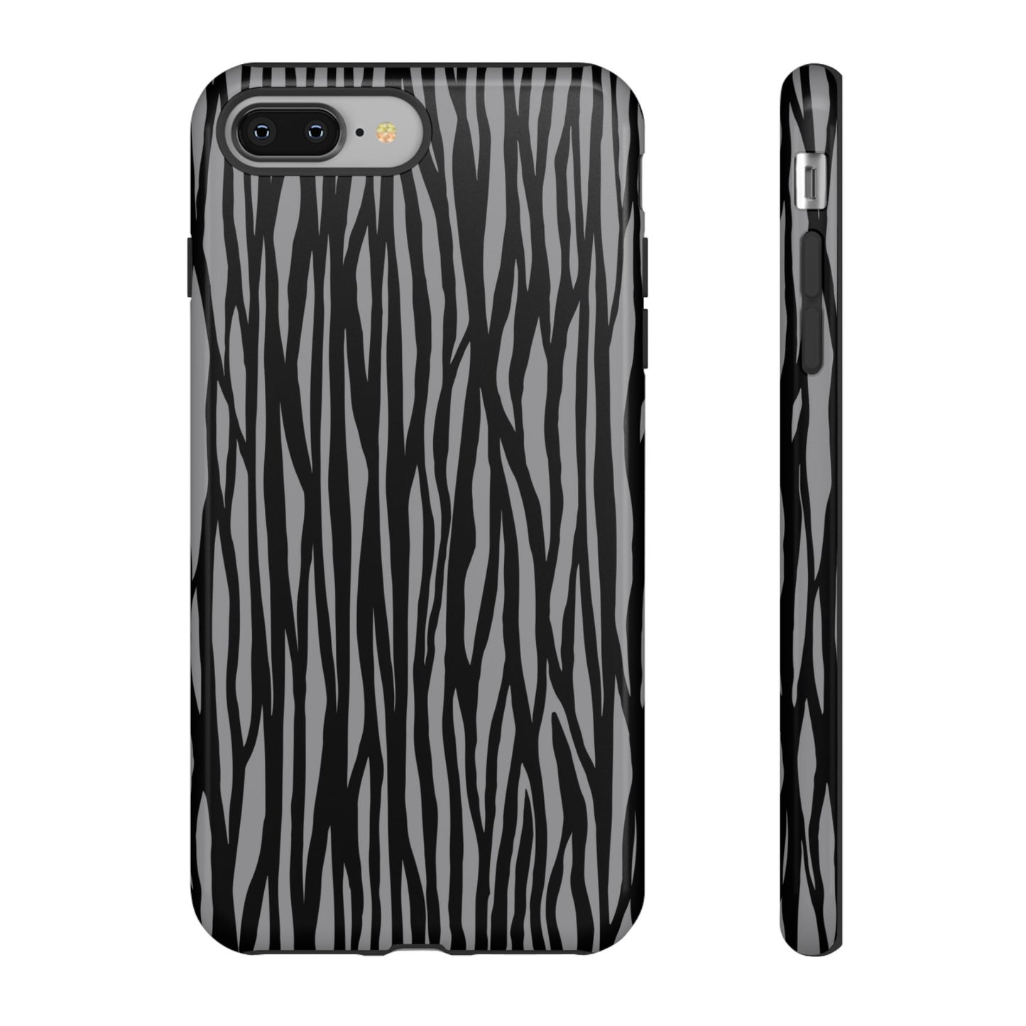 Stylish Tough Phone Case - Black and Gray Striped Design