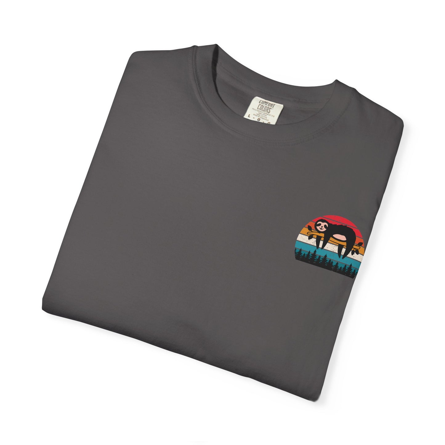 Chill Vibes Unisex Garment-Dyed T-Shirt - Retro Sloth & Sunset Design
