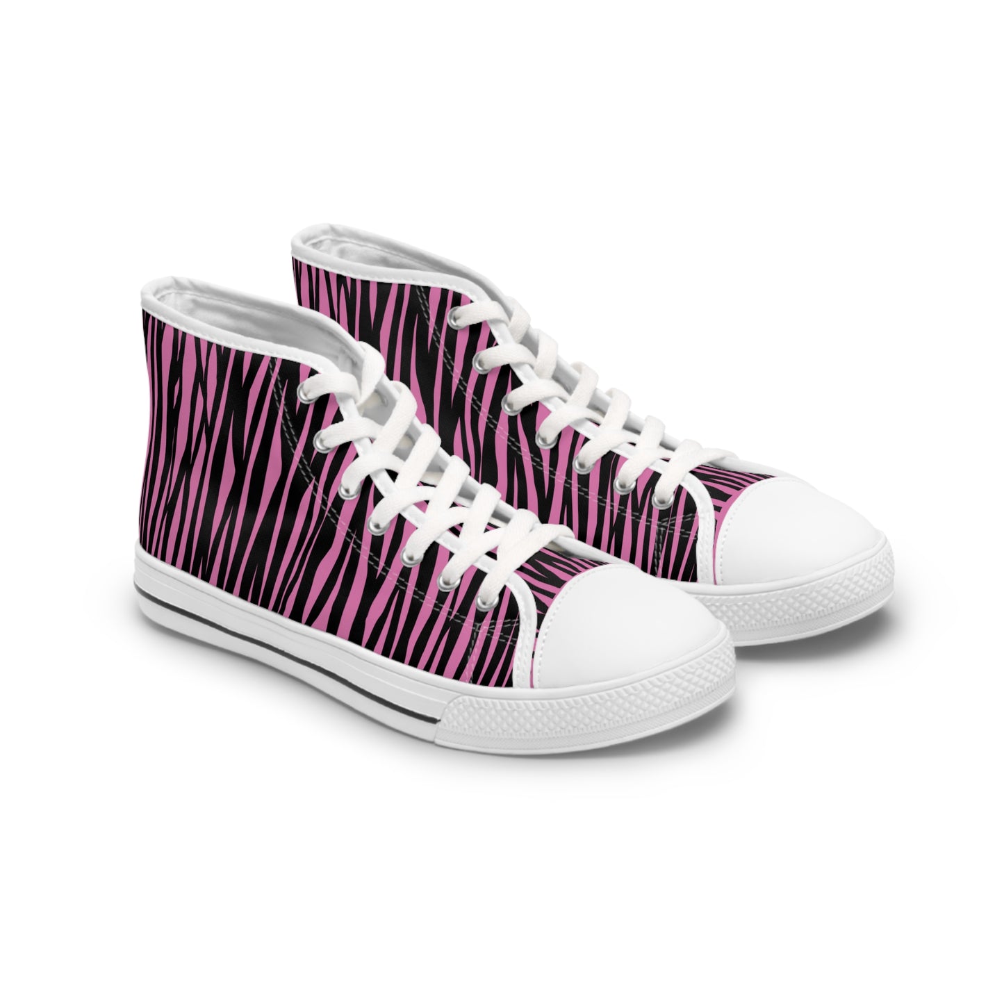 Fierce Pink Zebra High Top Sneakers for Women - Stylish and Edgy Footwear, Trendy Fashion, Unique Street Style, Gift for Her, Everyday Wear