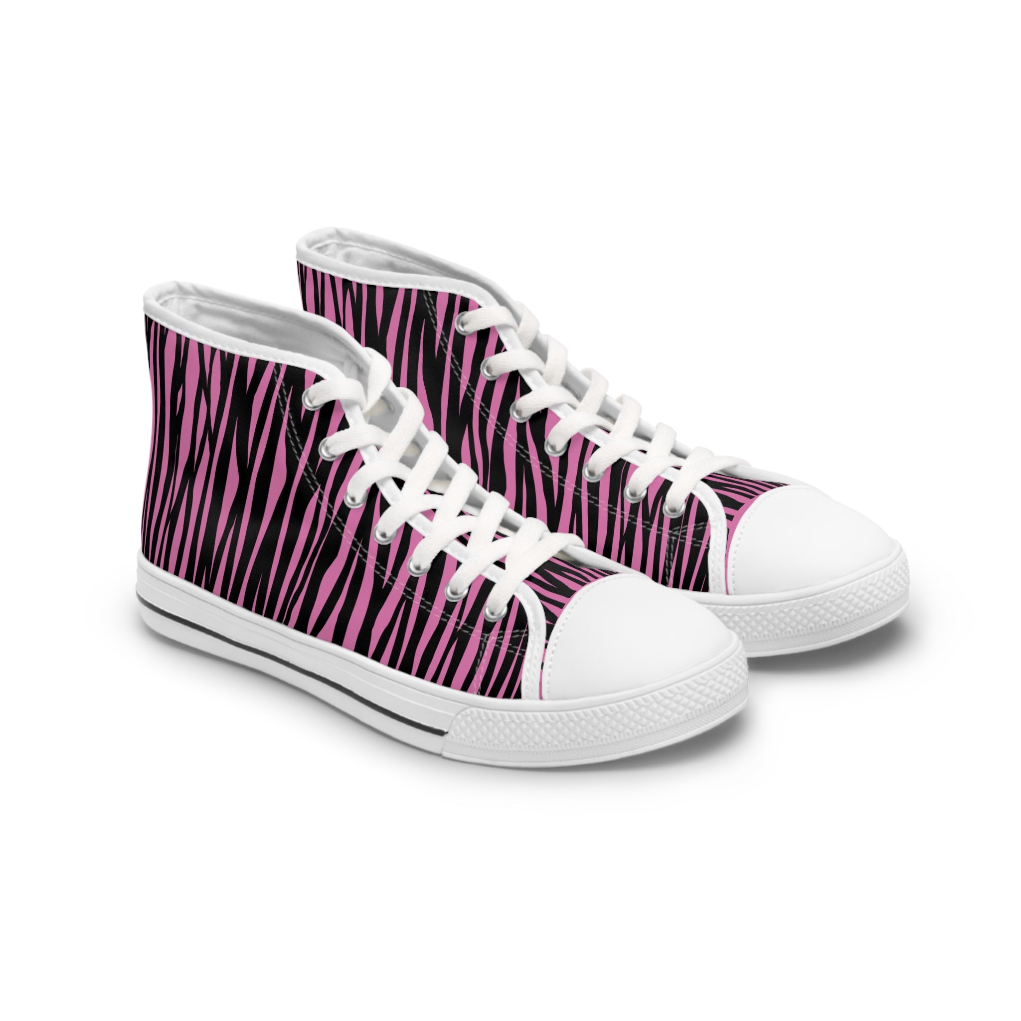 Fierce Pink Zebra High Top Sneakers for Women - Stylish and Edgy Footwear, Trendy Fashion, Unique Street Style, Gift for Her, Everyday Wear