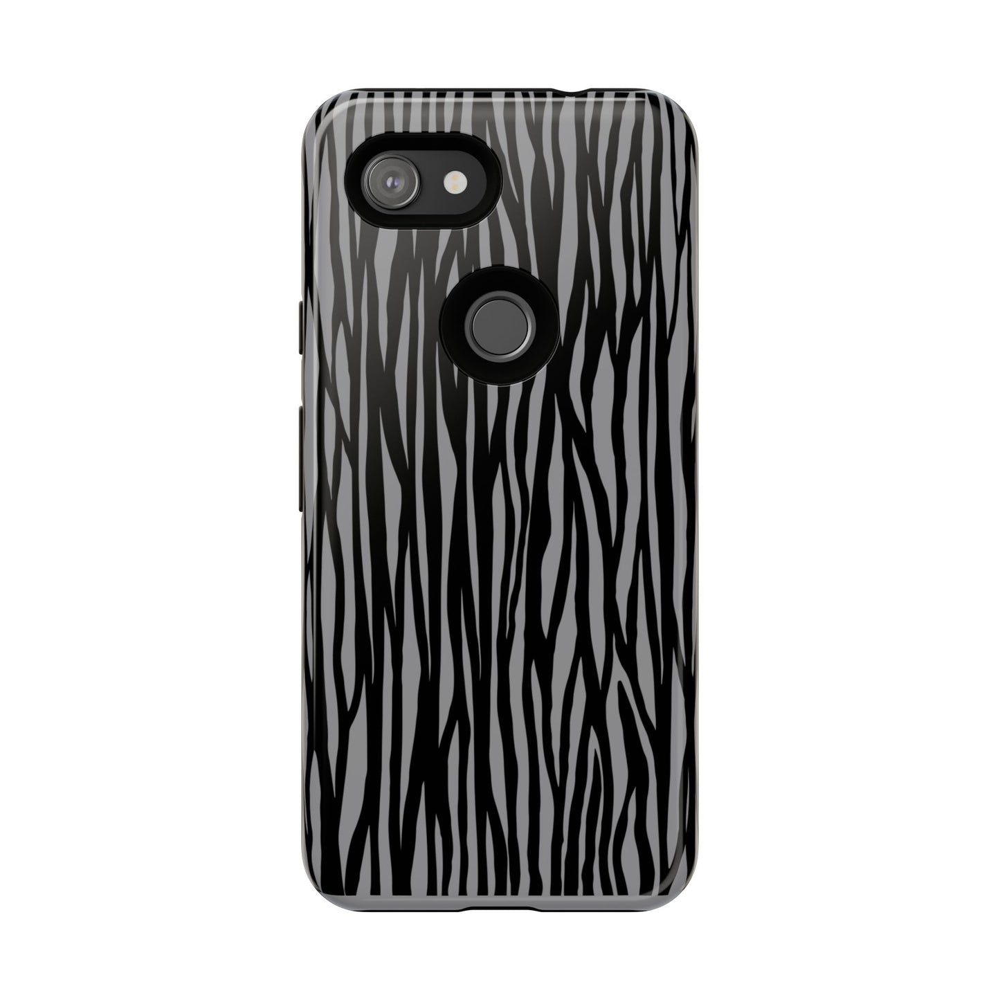 Stylish Tough Phone Case - Black and Gray Striped Design