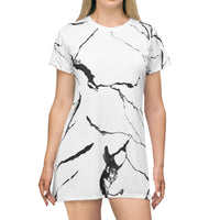 Chic Marble Print T-Shirt Dress, Stylish Casual Wear for Women, Summer Fashion, Gift for Her, Relaxed Fit Dress, Everyday Dress