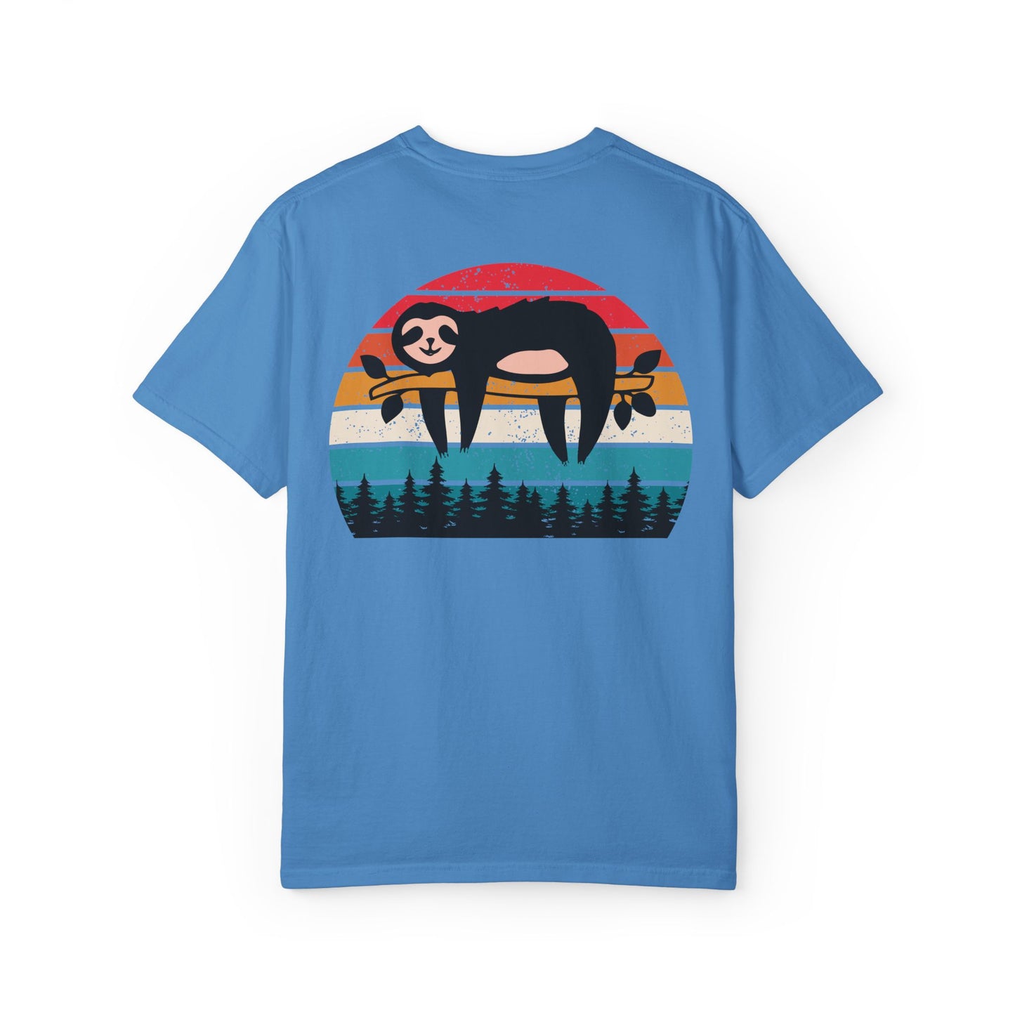 Chill Vibes Unisex Garment-Dyed T-Shirt - Retro Sloth & Sunset Design