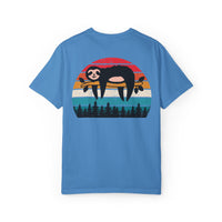 Chill Vibes Unisex Garment-Dyed T-Shirt - Retro Sloth & Sunset Design