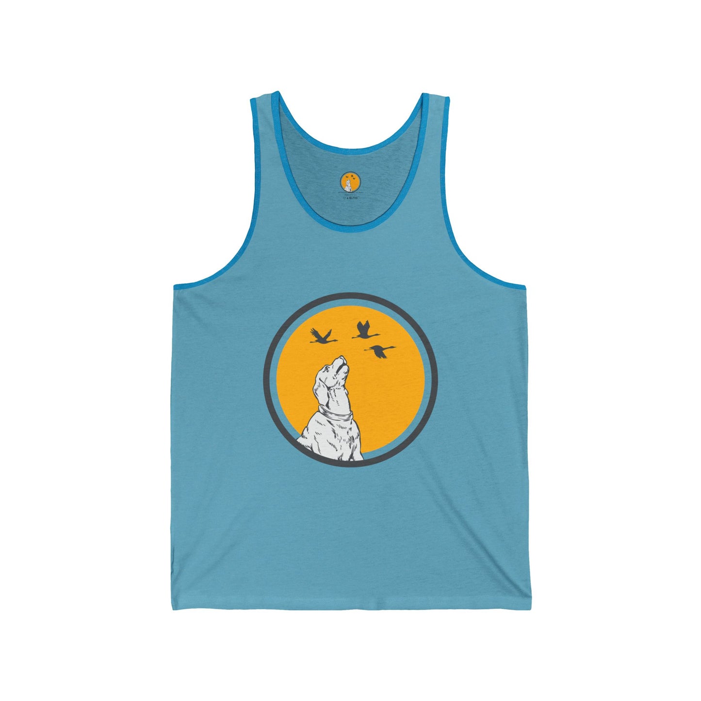 Unisex Jersey Tank - Howling Dog & Birds Design