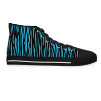 Women's High Top Sneakers - Funky Blue Zebra Print, Trendy Footwear, Casual Style, Unique Gift, Everyday Comfort