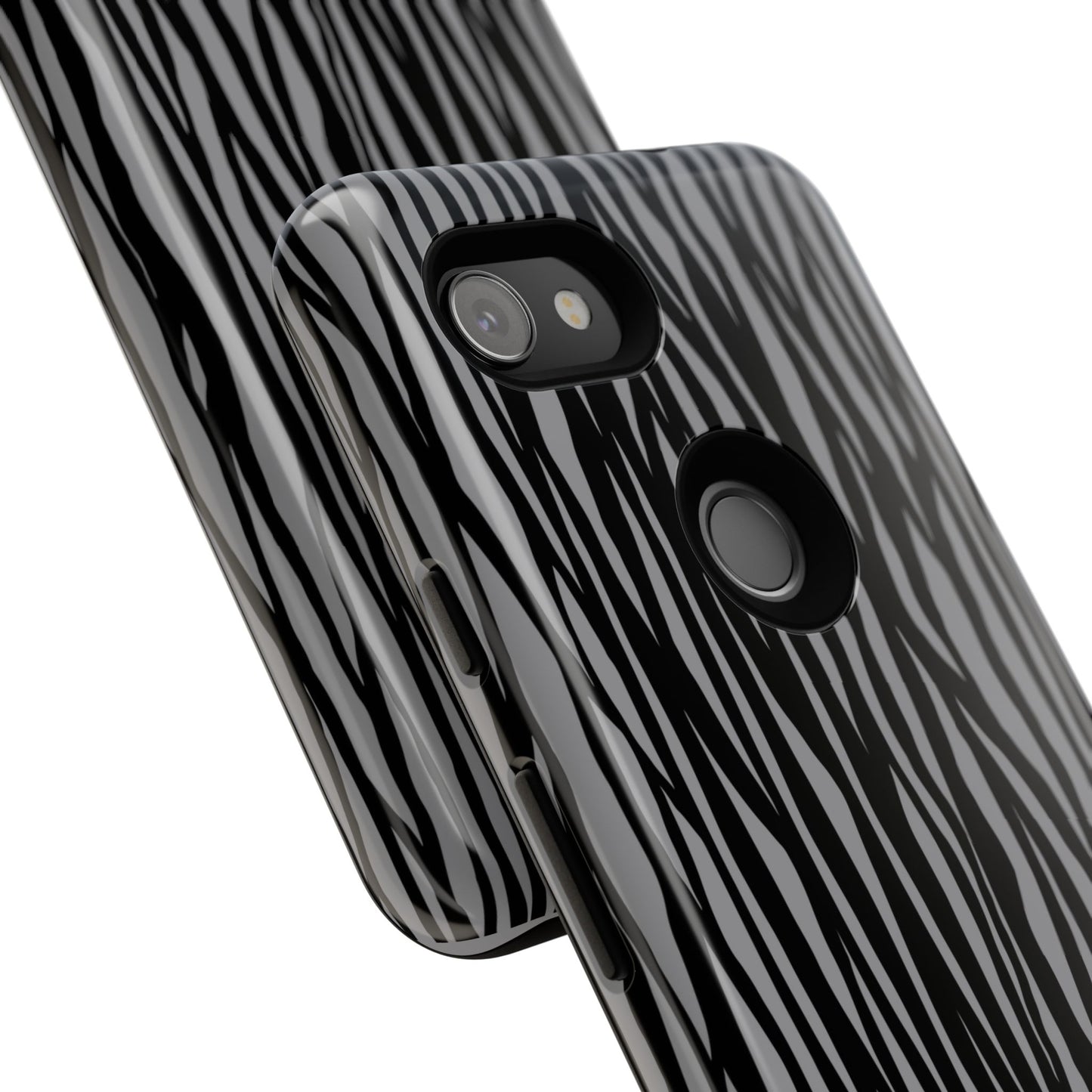 Stylish Tough Phone Case - Black and Gray Striped Design