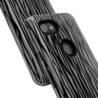 Stylish Tough Phone Case - Black and Gray Striped Design