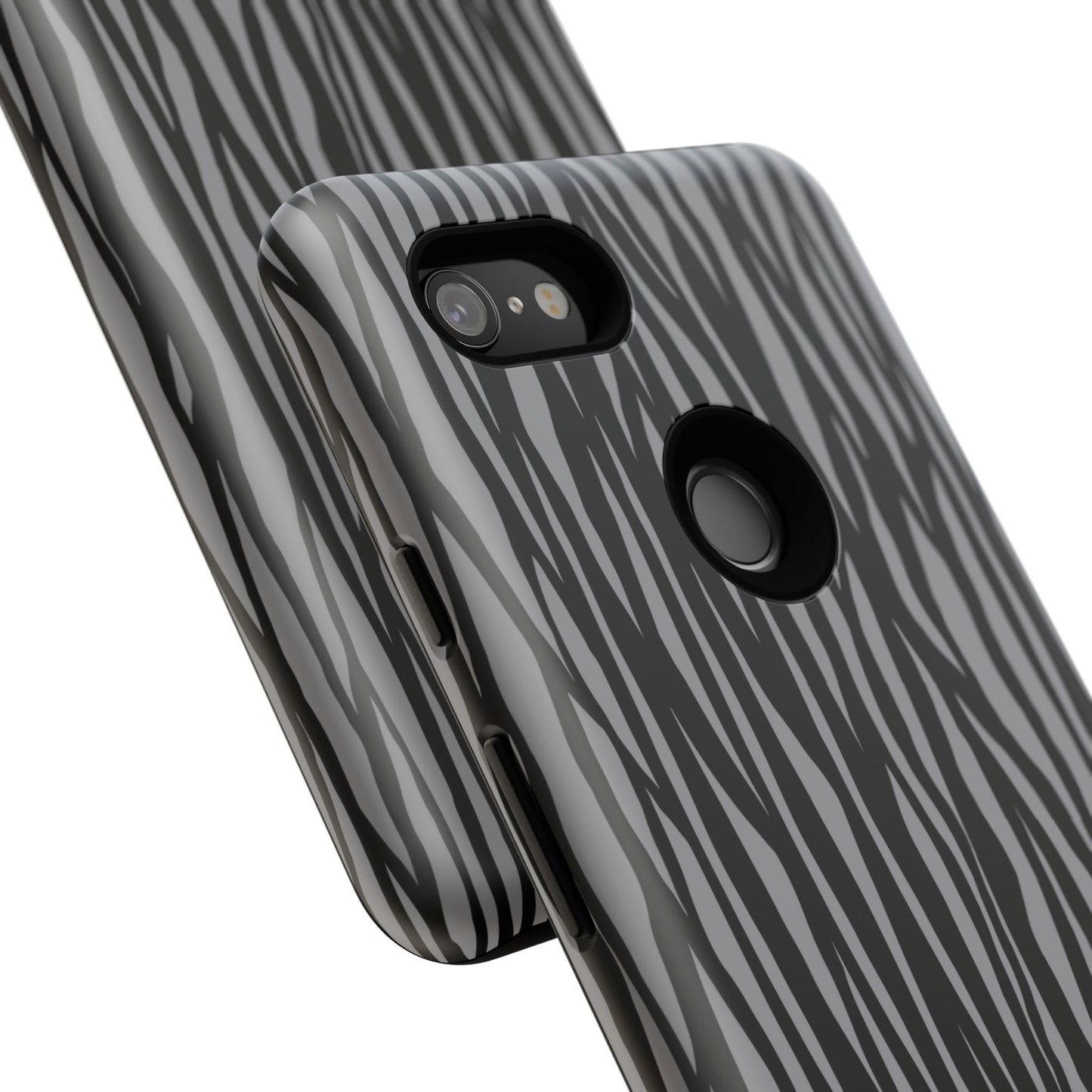 Stylish Tough Phone Case - Black and Gray Striped Design