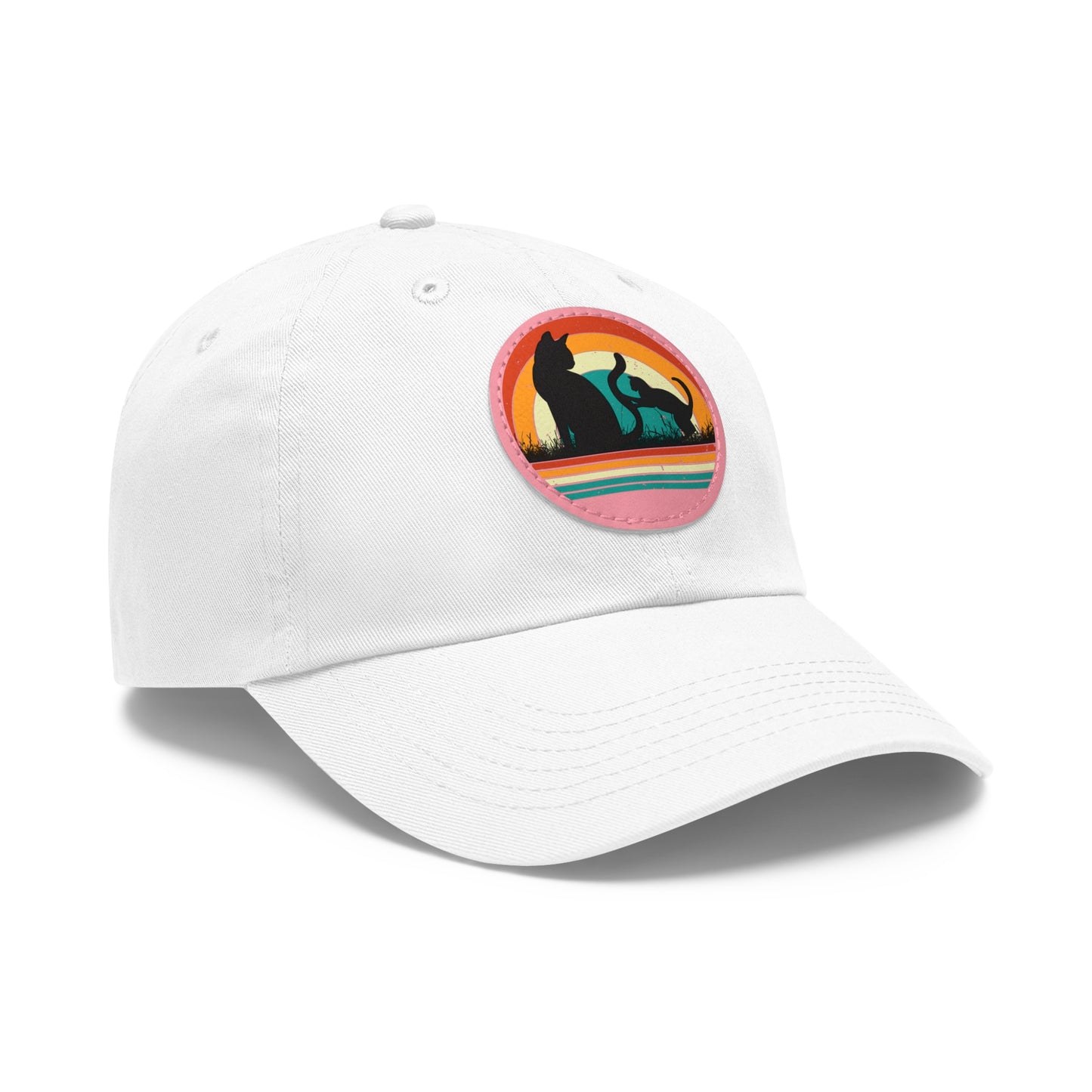 Cats and Sunset Dad Hat - Vintage Leather Patch Cap