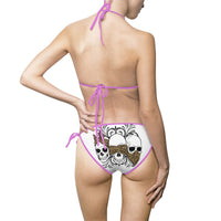 Stylish Women's Bikini Swimsuit with Unique Design Three Skull No Speak No Hear No See Leopard