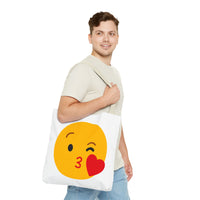 Emoji Kiss Tote Bag, Cute Gift for Friends, Love & Friendship, Reusable Shopping, Fun Casual Bag, Holiday Gifts