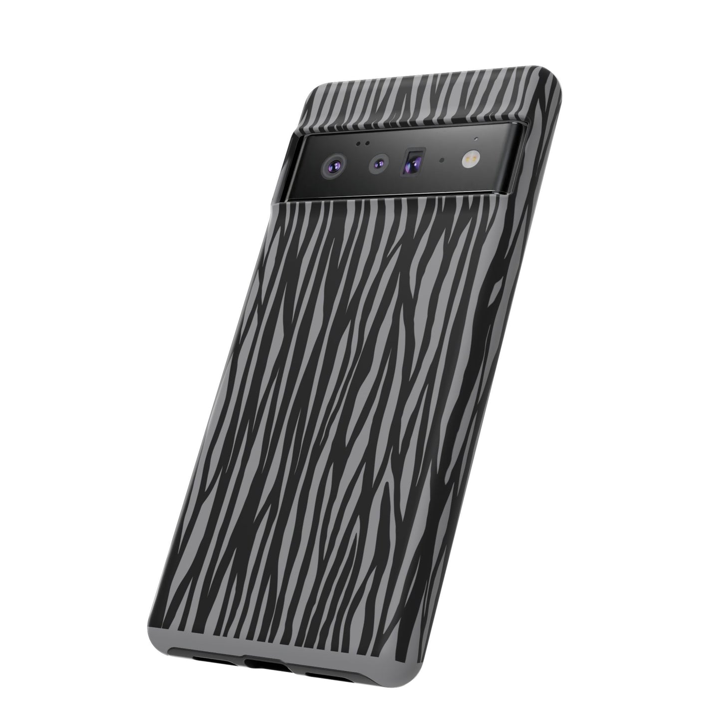Stylish Tough Phone Case - Black and Gray Striped Design