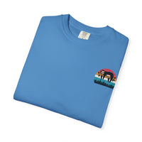 Chill Vibes Unisex Garment-Dyed T-Shirt - Retro Sloth & Sunset Design