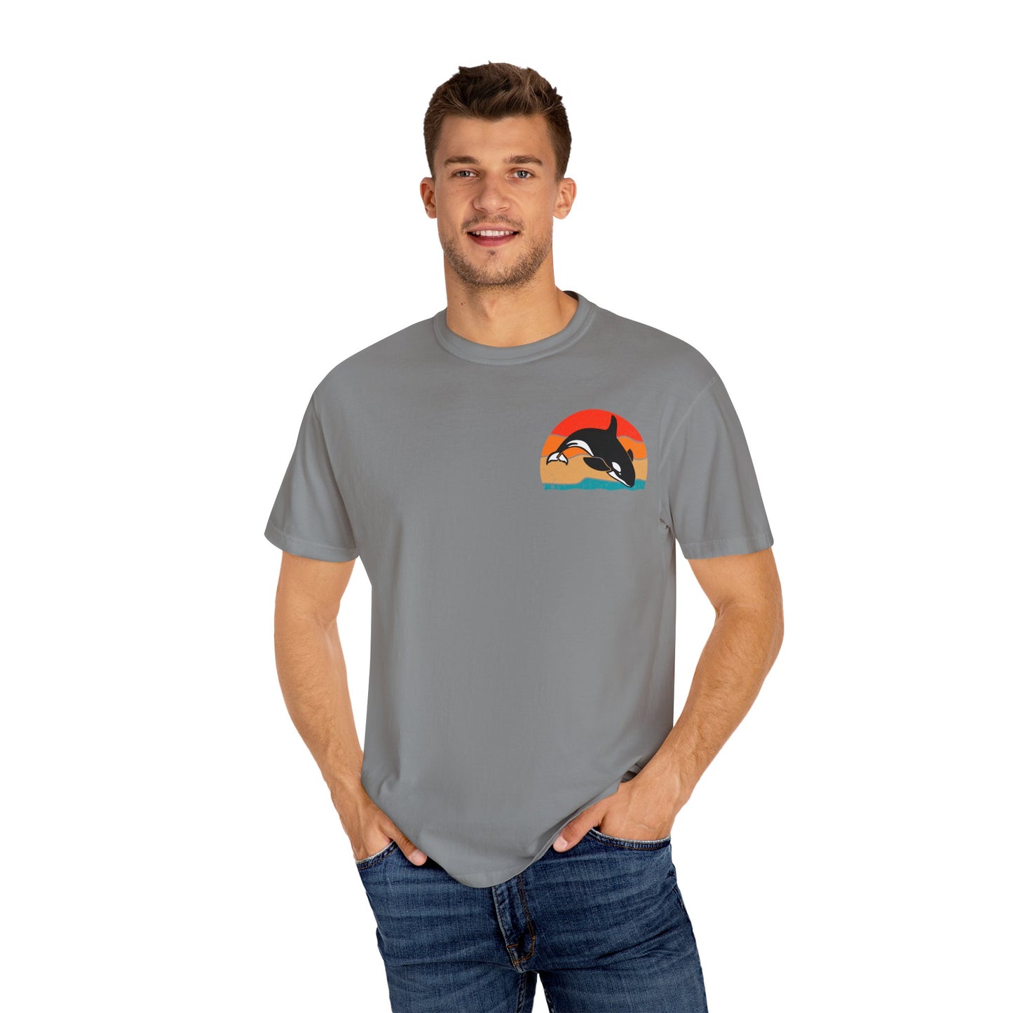 Ocean Sunset Orca Unisex T-Shirt - Relaxed, Vibrant Beach Vibes