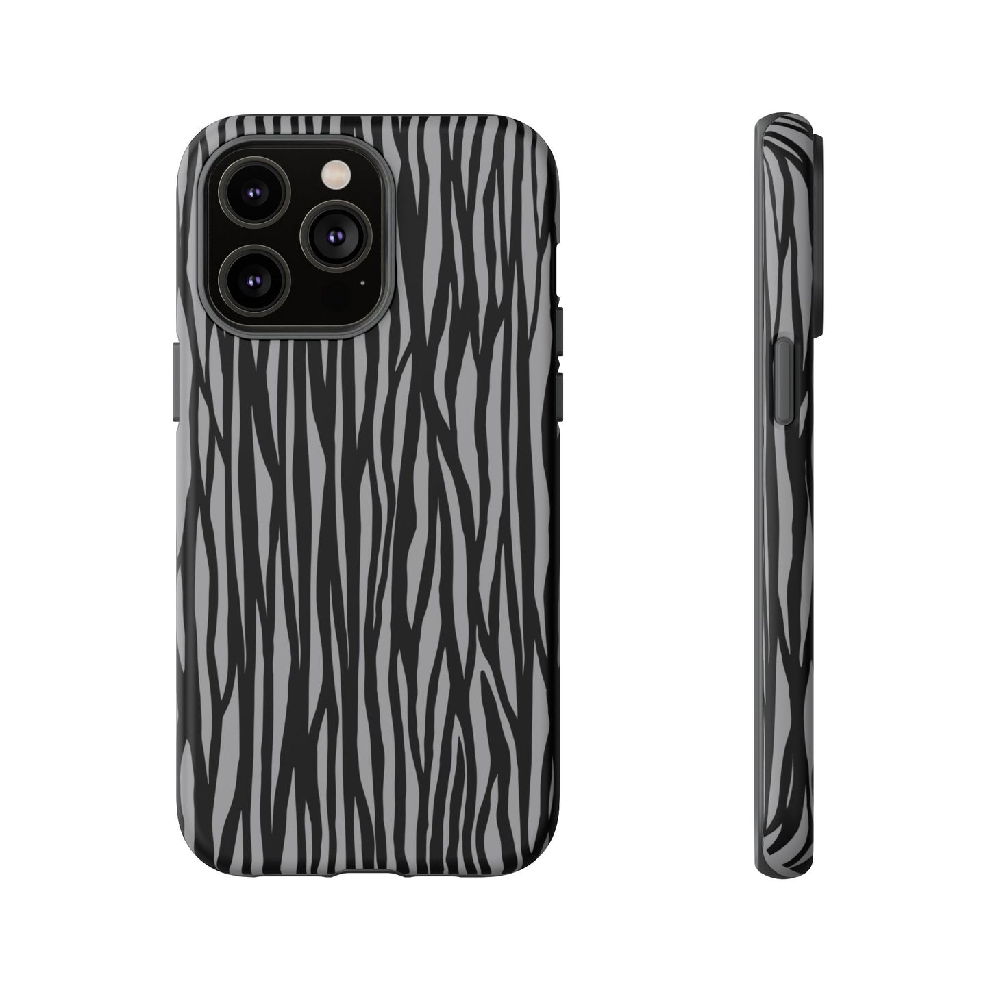 Stylish Tough Phone Case - Black and Gray Striped Design