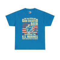 God Created Beer Unisex Heavy Cotton Tee, Fun Patriotic Shirt, Gift for Beer Lovers, US Marines Support, July 4th Celebration