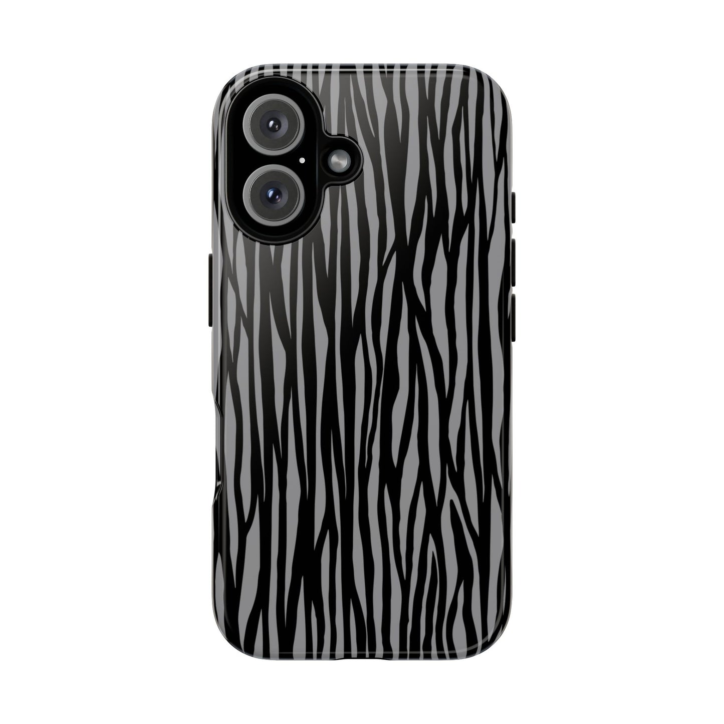 Stylish Tough Phone Case - Black and Gray Striped Design