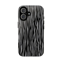 Stylish Tough Phone Case - Black and Gray Striped Design