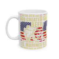 Ceramic Mug, God Created Beer Design, US Marines Gift, Independence Day, Military Coffee Cup