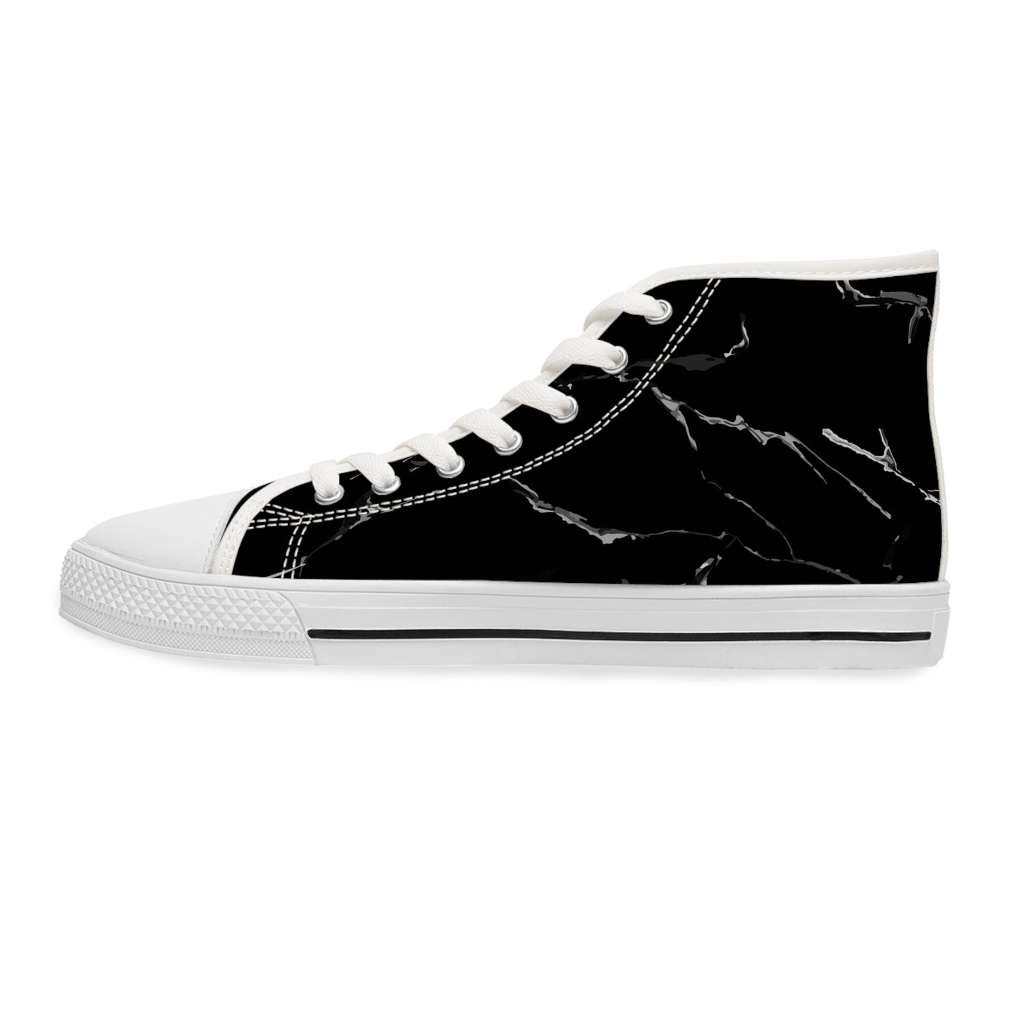 Women's High Top Sneakers - Stylish Black Marble Design