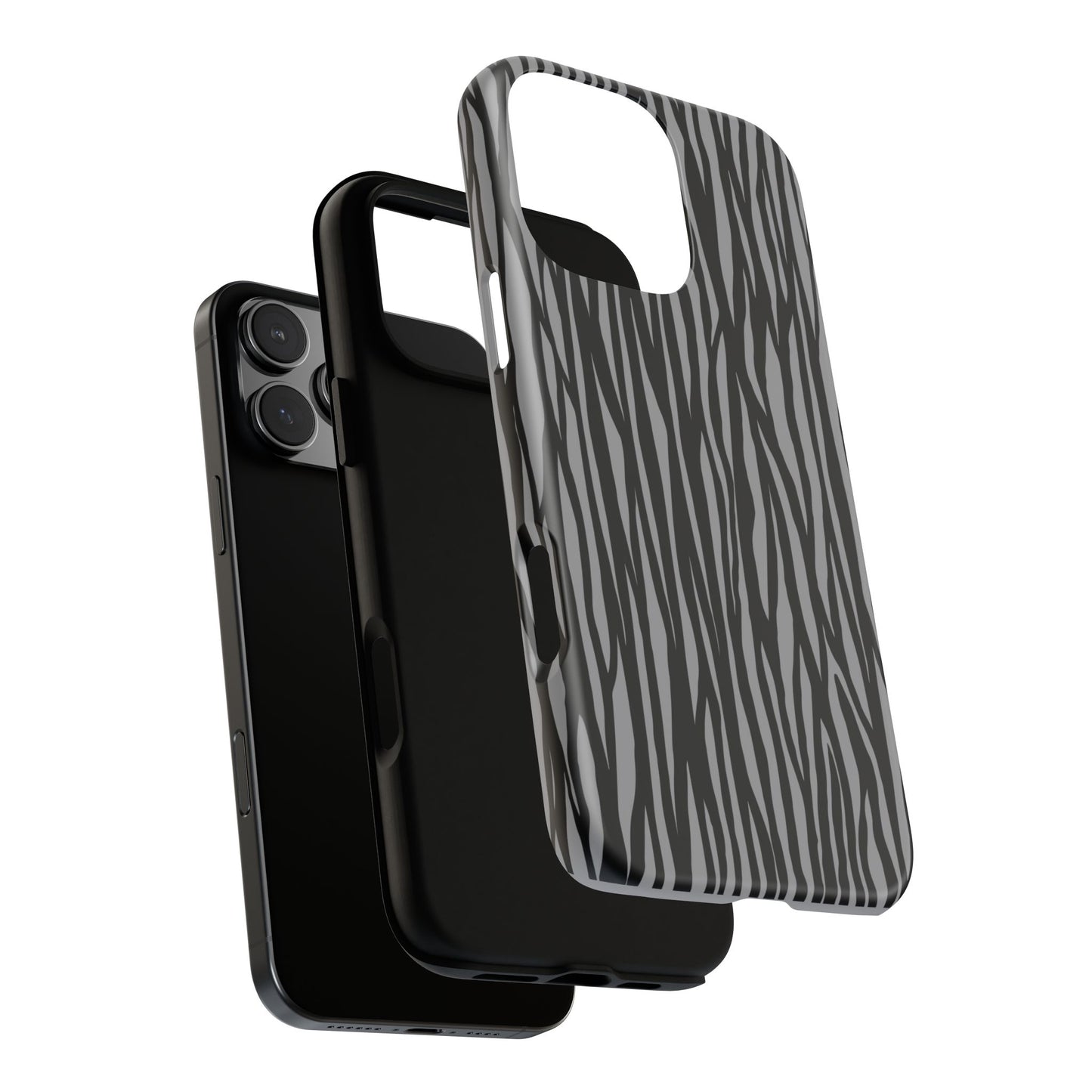 Stylish Tough Phone Case - Black and Gray Striped Design