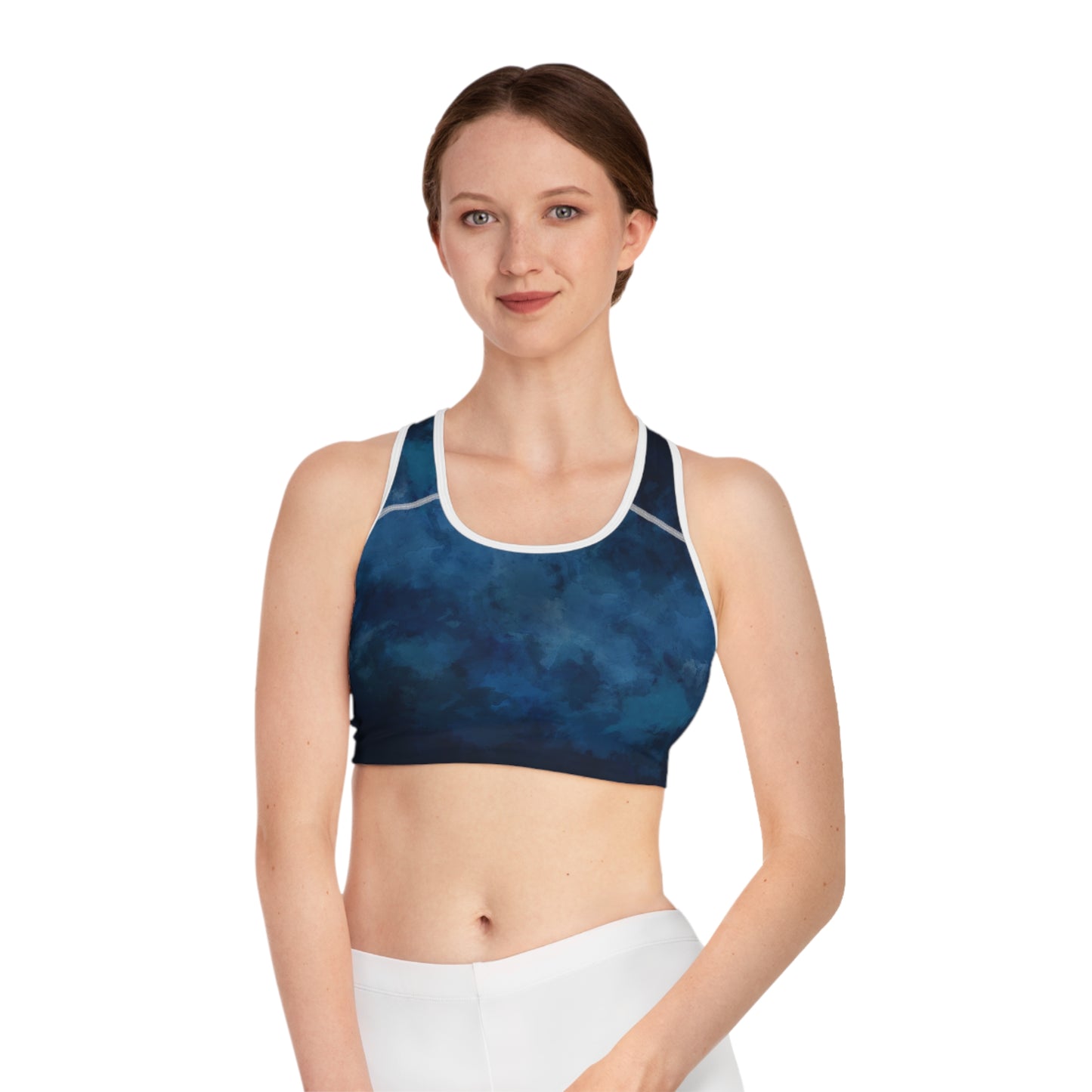 Ocean Wave Sports Bra - Soft Blue Abstract Design for Yoga and Workout