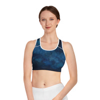 Ocean Wave Sports Bra - Soft Blue Abstract Design for Yoga and Workout