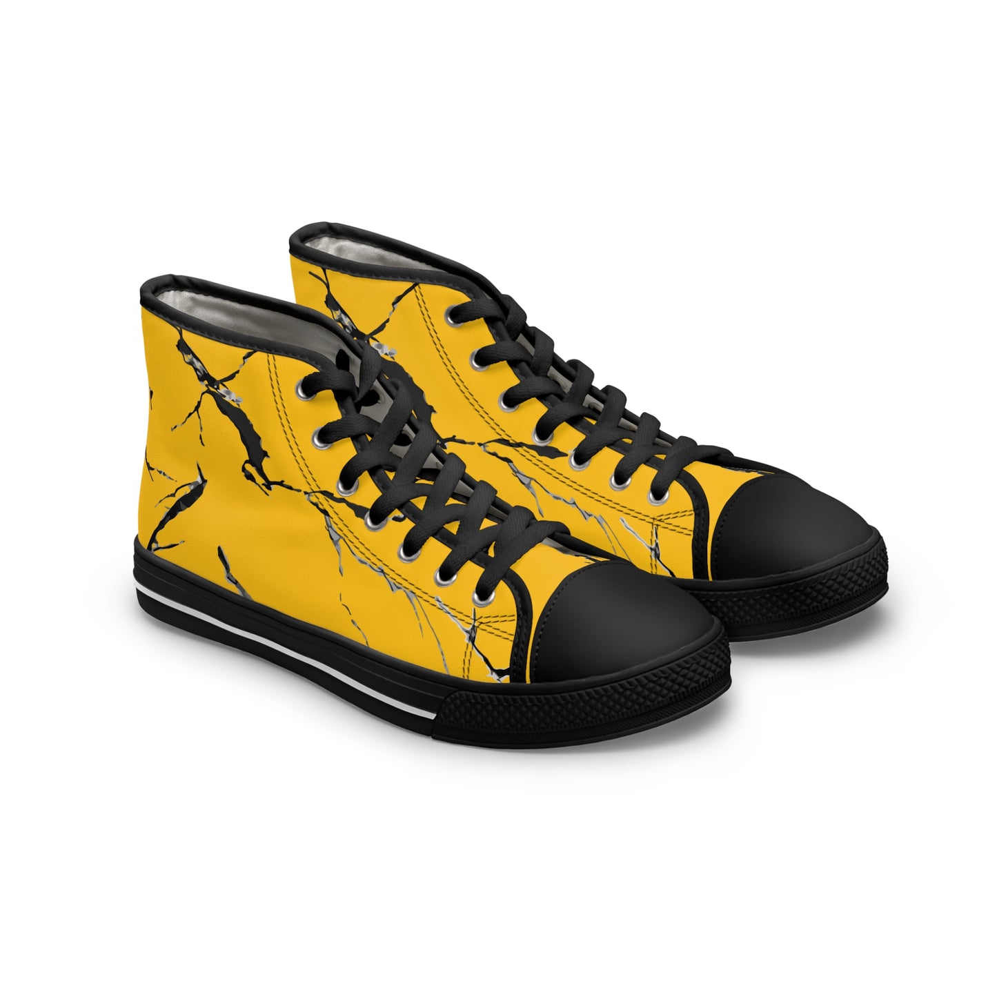 Stylish Yellow High Top Sneakers with Unique Marble Design