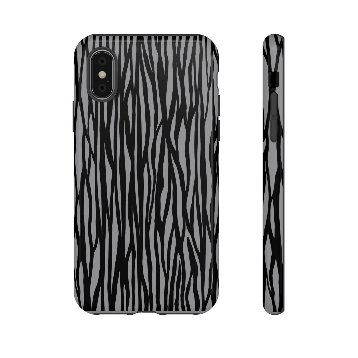 Stylish Tough Phone Case - Black and Gray Striped Design