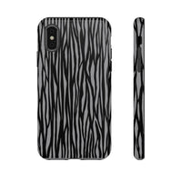 Stylish Tough Phone Case - Black and Gray Striped Design