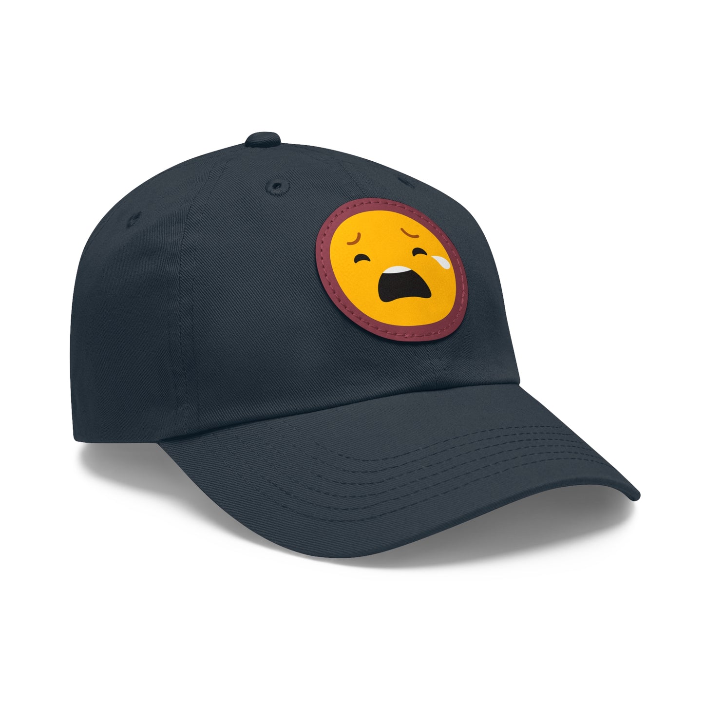 Emotional Dad Hat with Leather Patch - Sad Emoji Cap for Everyday Wear