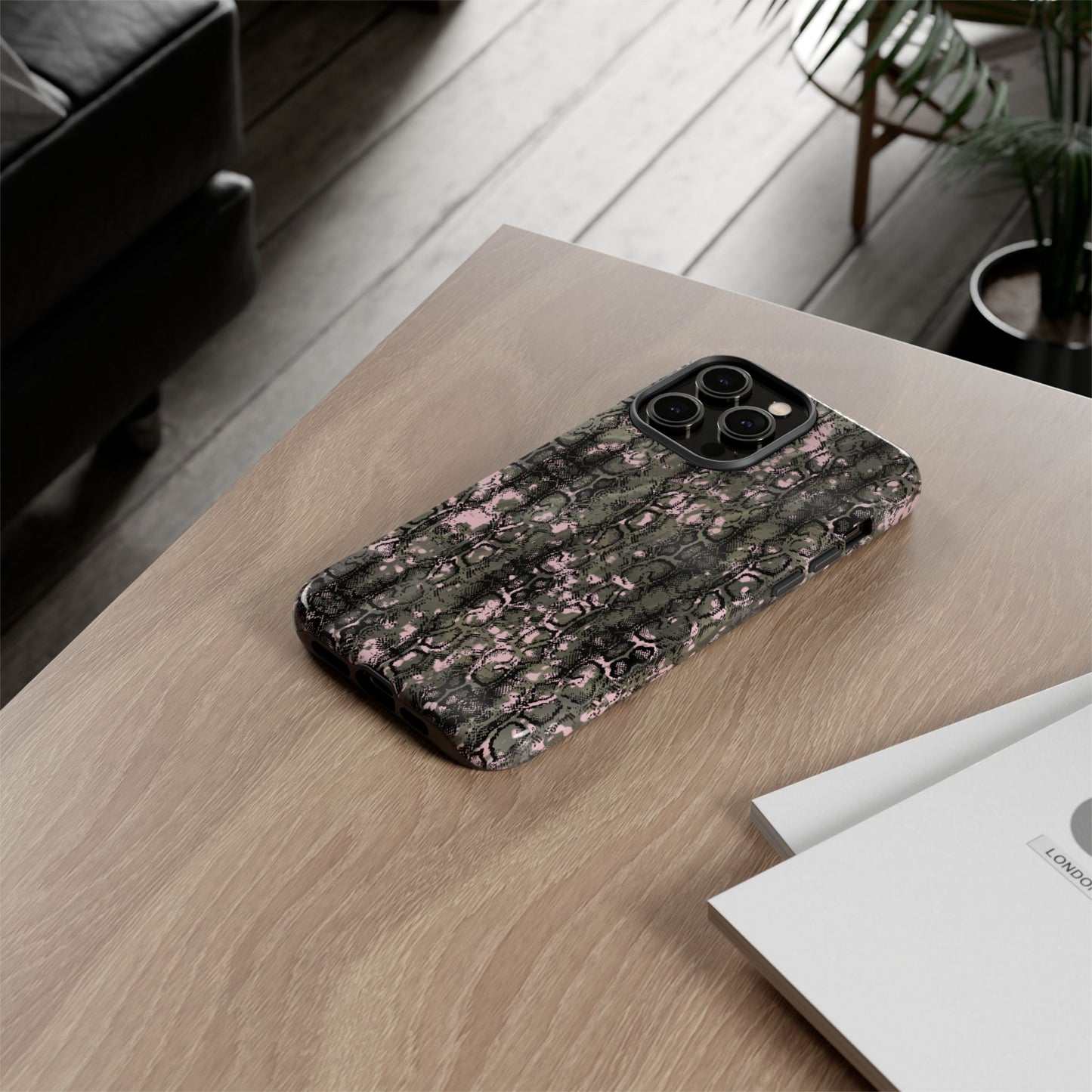 Camo Snake Pattern Phone Case – Rugged Protection Meets Bold Style  Turn heads while protecting your phone with this fierce camo snake pattern case—where urban edge meets outdoor grit.