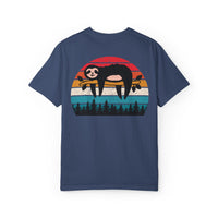Chill Vibes Unisex Garment-Dyed T-Shirt - Retro Sloth & Sunset Design